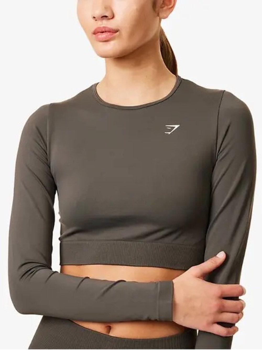 Gymshark Olive Long Sleeve Cropped Training Top Size S